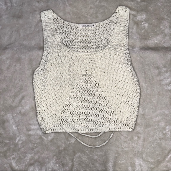 12th Tribe Bogota White Crochet Open Knit Cropped Tank Size Small - Picture 5 of 10